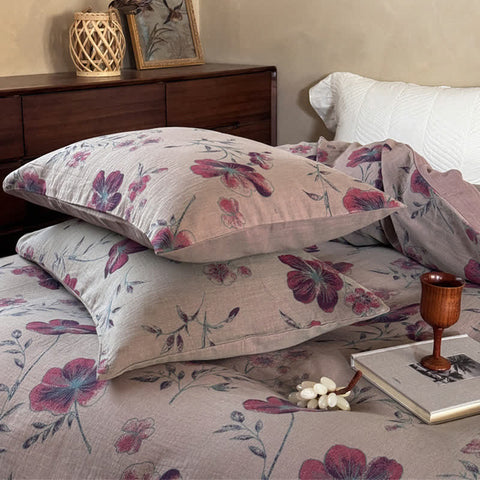 Autumn Rose Hibiscus Cotton Duvet Cover | Bedding Set (4 PCS)
