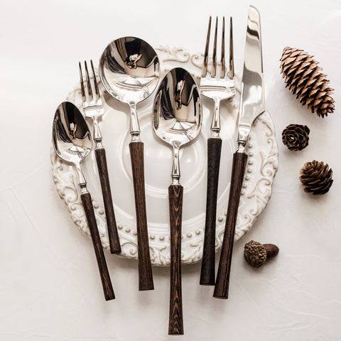 Vintage Walnut Wood Handle Flatware Set
