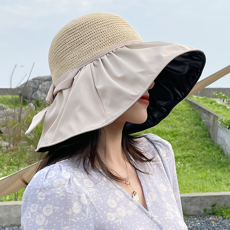 NOIR HOLLOW WEAVE SUN HAT