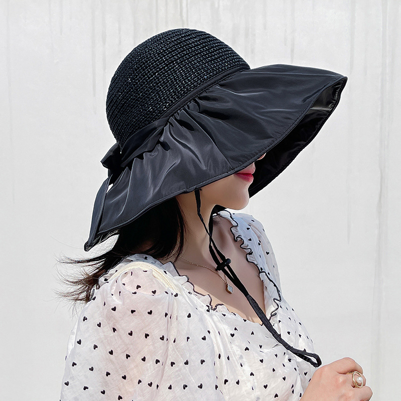 NOIR HOLLOW WEAVE SUN HAT