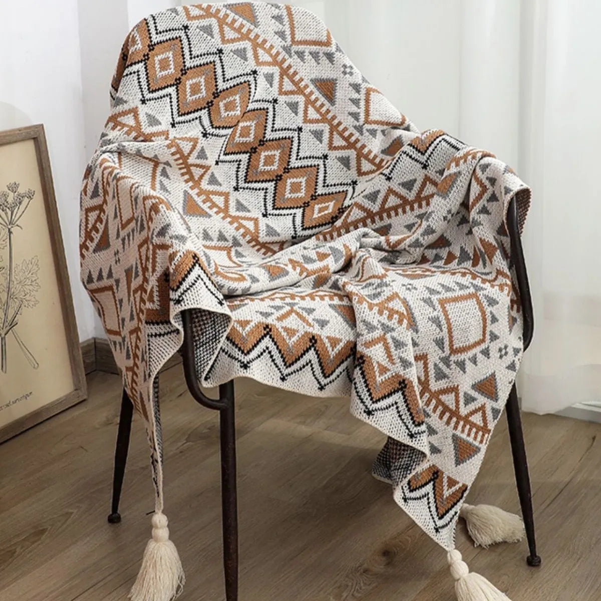 SEVANA BOHEMIAN KNIT SHAWL BLANKET