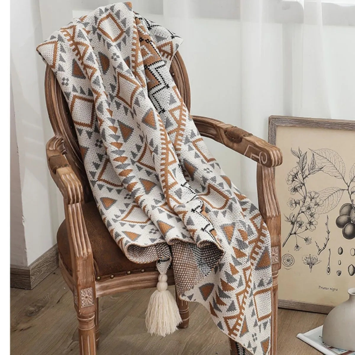 SEVANA BOHEMIAN KNIT SHAWL BLANKET
