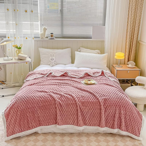 Pink Blush Girls Waffle Plush Throw Blanket