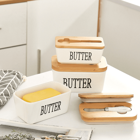 Ceramic Bamboo Butter Dish Set