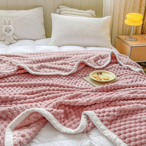 Pink Blush Girls Waffle Plush Throw Blanket