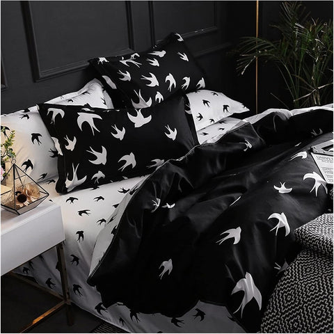 Black & White Bird Reversible Duvet Cover | Bedding Set(3PCS)