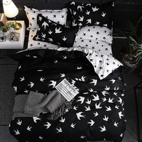 Black & White Bird Reversible Duvet Cover | Bedding Set(3PCS)