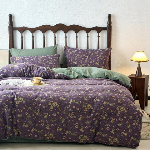 Vintage Purple Floral Jacquard Bedding Set(3 PCS)
