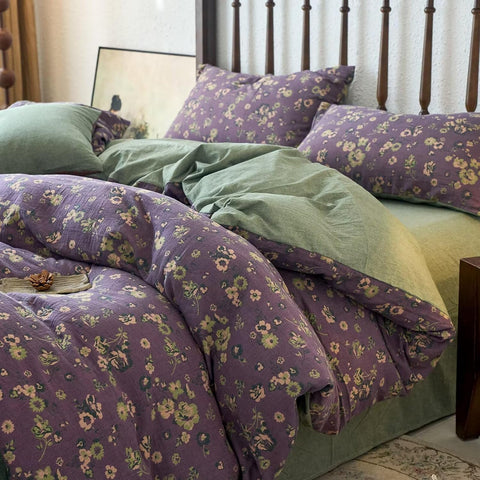 Vintage Purple Floral Jacquard Bedding Set(3 PCS)