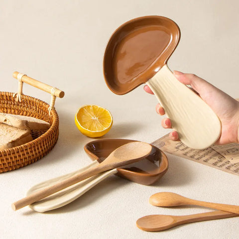 Mushroom Ceramic Spoon Rest Utensil Holder