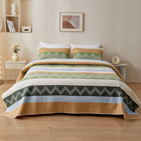 Modern Zigzag & Line Cotton Quilted Bedding 0