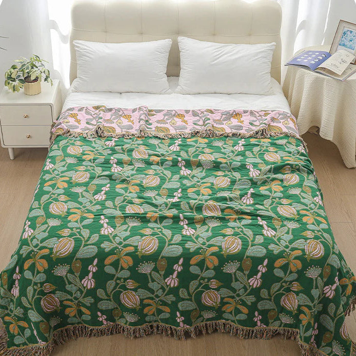 FLORAL GROVE TASSELED BLANKET