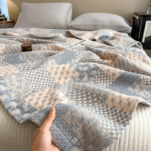 Paisley Geometric Patchwork Cotton Muslin Quilt 1