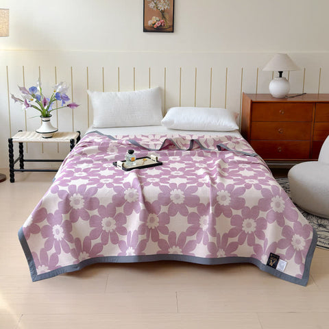 Purple Floral Print Cotton Gauze Quilt 0