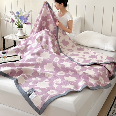 Purple Floral Print Cotton Gauze Quilt 1