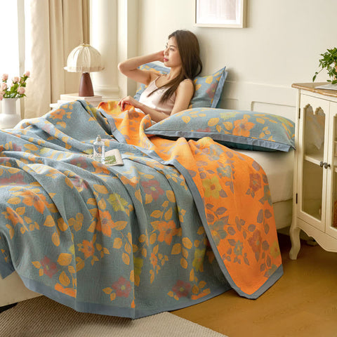 Refresh Floral Leaf Cotton Gauze Quilt 7