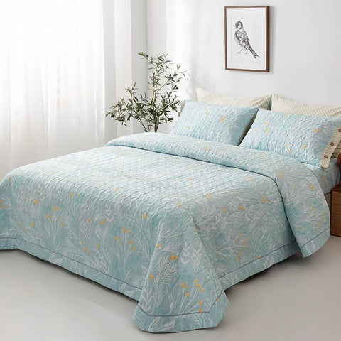 Serenity Garden Quilted Cotton Bedding Set (3PCS)
