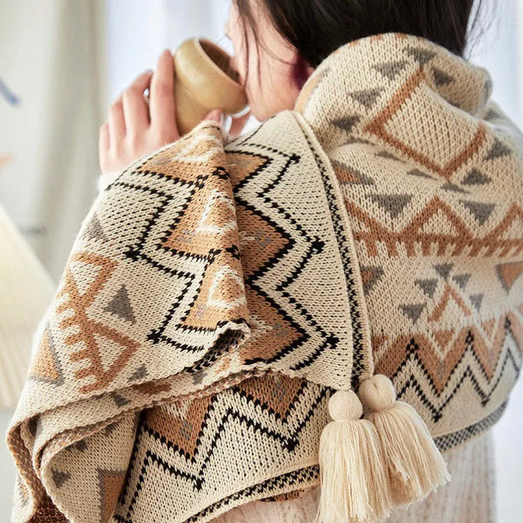 SEVANA BOHEMIAN KNIT SHAWL BLANKET
