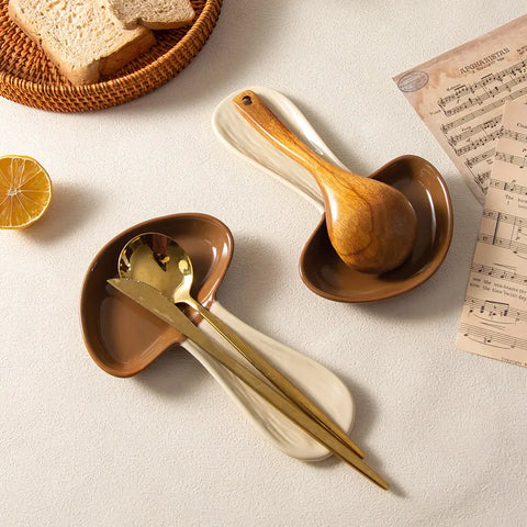 Mushroom Ceramic Spoon Rest Utensil Holder