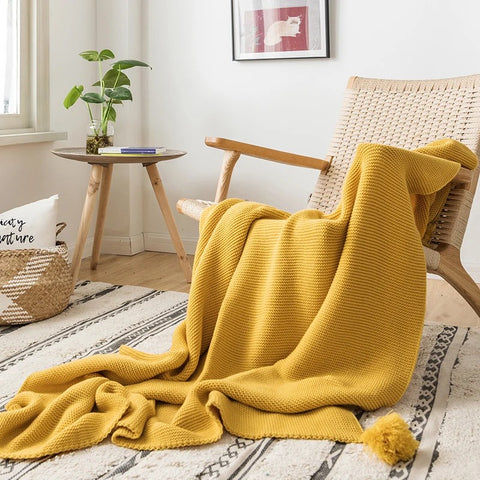 Golden Mustard Knit Throw Blanket