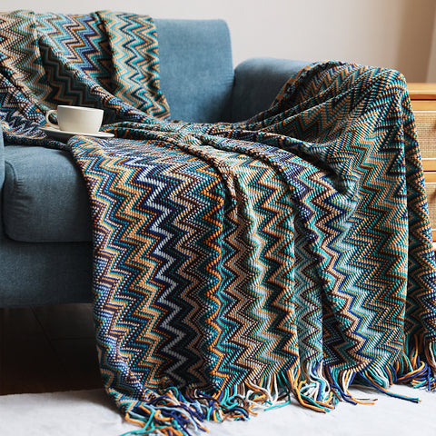 Boho Chevron Knit Throw Blanket | Autumn Décor