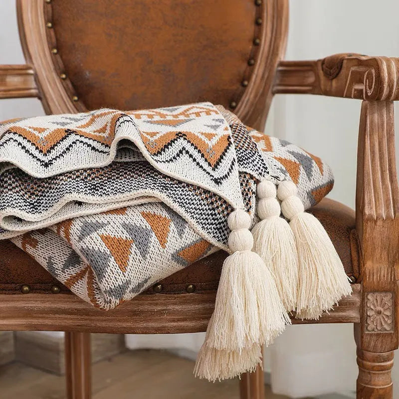 SEVANA BOHEMIAN KNIT SHAWL BLANKET
