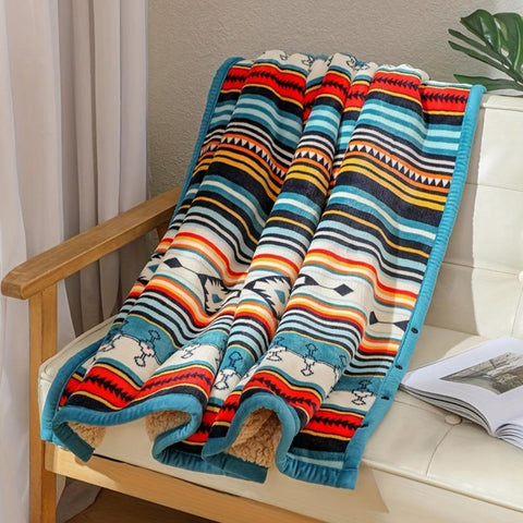 Boho Cozy Reversible Coral Fleece Throw Blanket