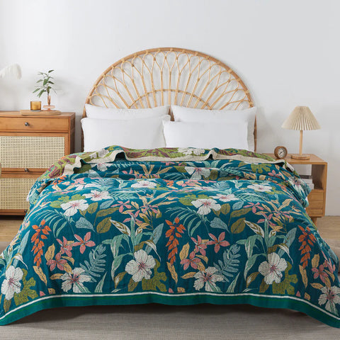 Botanical Floral Reversible Cotton Throw Blanket