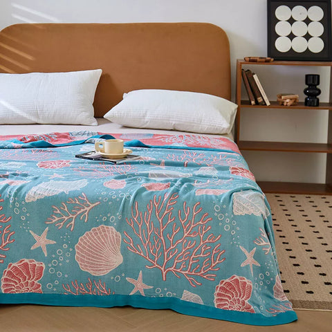 Double-Sided Throw Blanket - Starfish & Bubbles