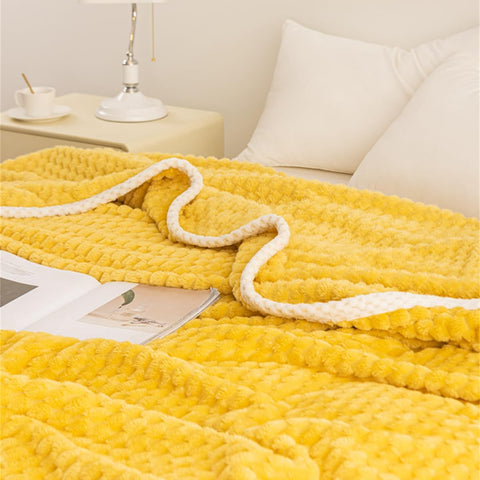 Yellow Sun Waffle Plush Throw Blanket