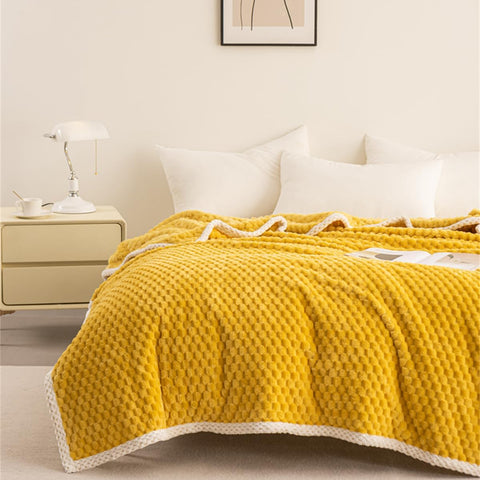 Yellow Sun Waffle Plush Throw Blanket