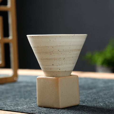 Kyoto espresso cup with gradient white-to-beige glaze on clay body