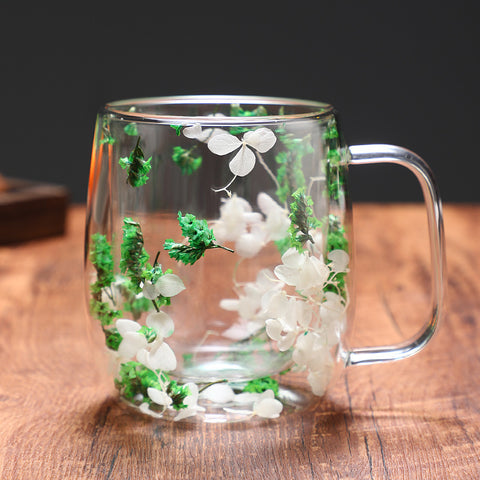 Dried Flower Glass Mug Double Wall