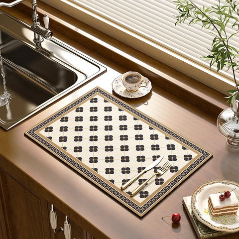 Dish Drying Mat - Vintage Tile Pattern