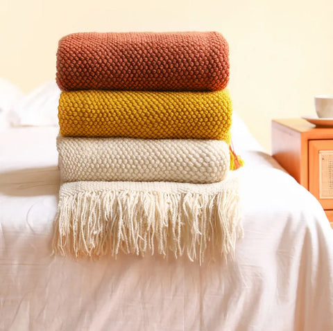 Knitted Throw Blanket with Tassels