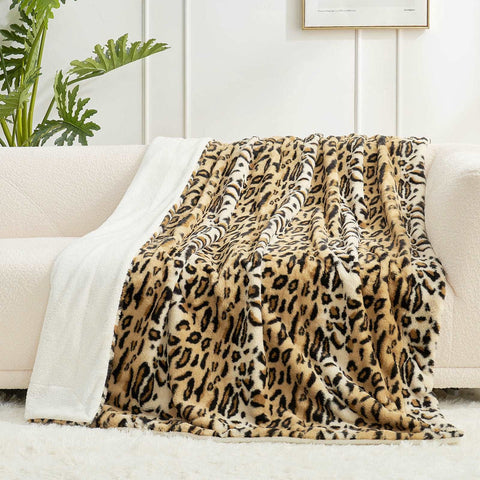 Leopard Print Faux Fur Throw Blanket