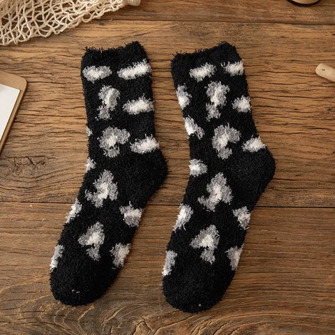 Leopard Fuzzy Plush Socks Women