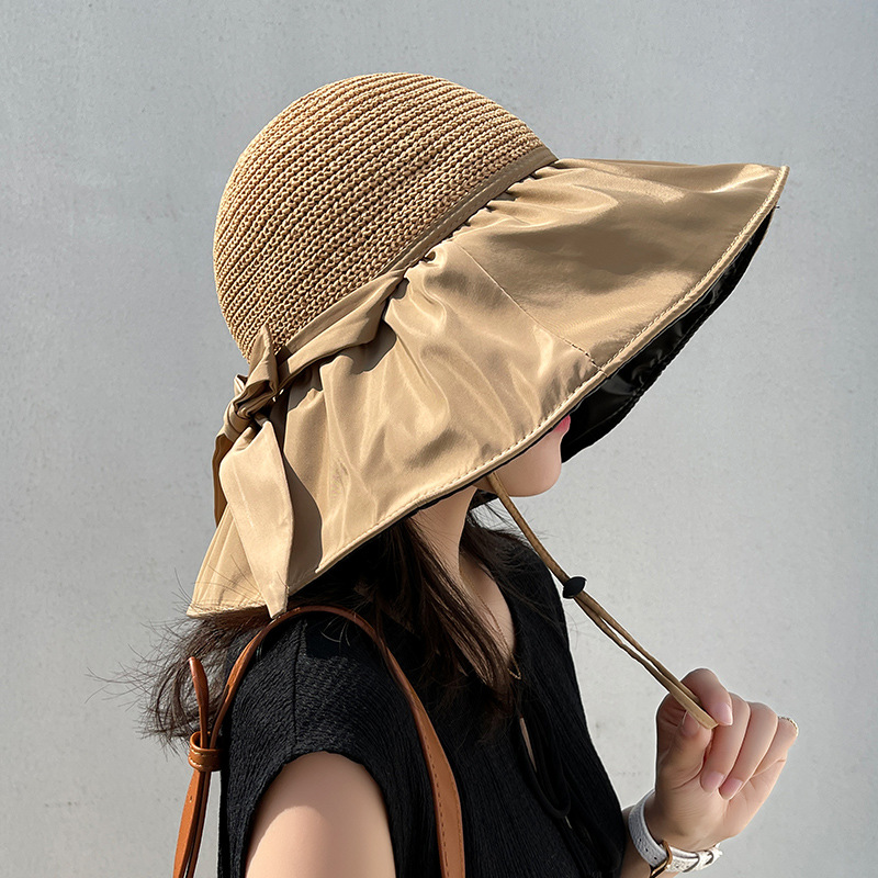 NOIR HOLLOW WEAVE SUN HAT