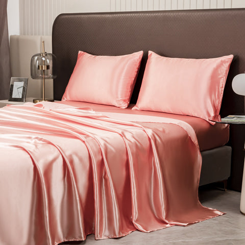 Luxury Blush Pink Satin Bedding & Bed Sheet Set