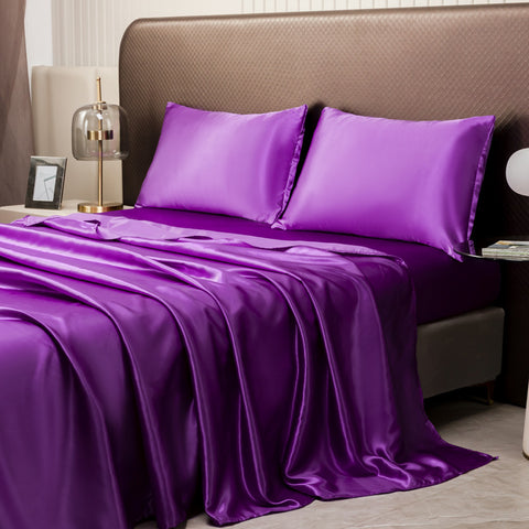 Luxury Royal Purple Satin Bedding & Bed Sheet Set
