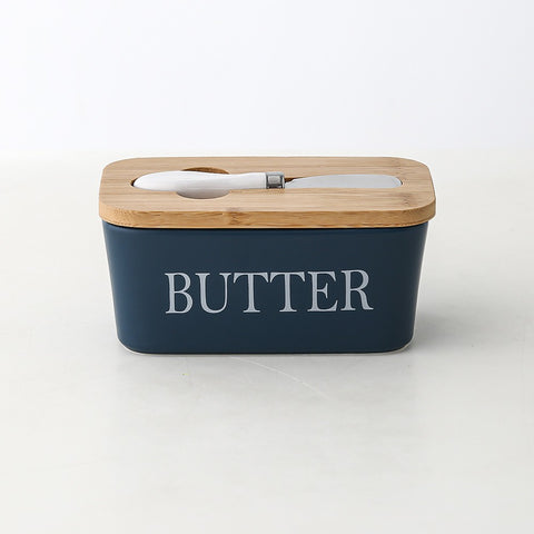 Ceramic Bamboo Butter Dish & Knife Set