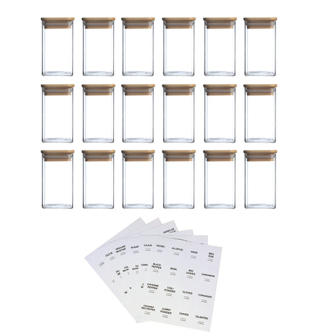 Glass Spice Jars with Labels - Airtight Bamboo Lid