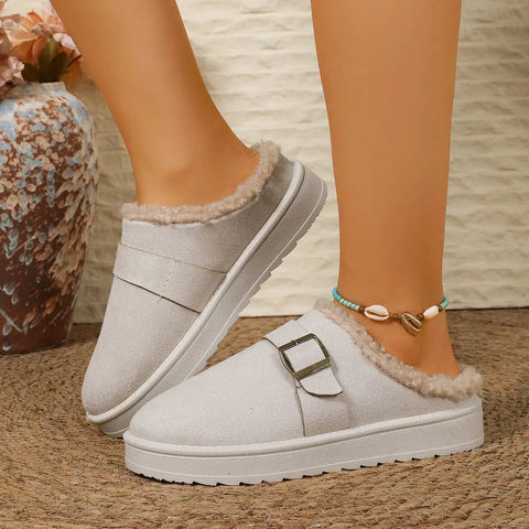 Women's Fleece Buckle Cotton Slippers