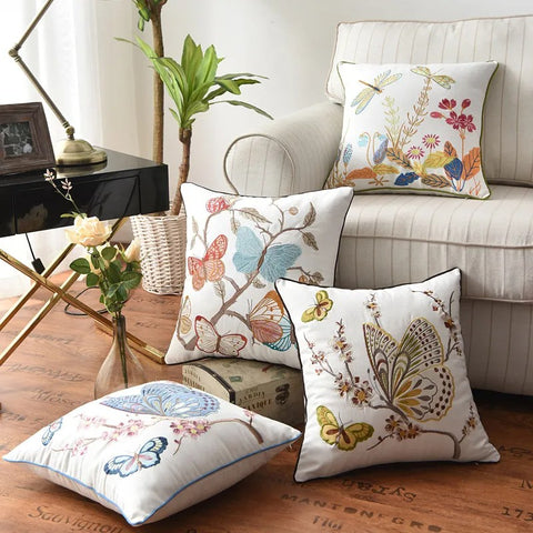 Butterfly Embroidered Cushion Cover