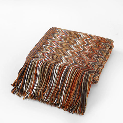 Chevron Knit Throw Blanket with Tassels