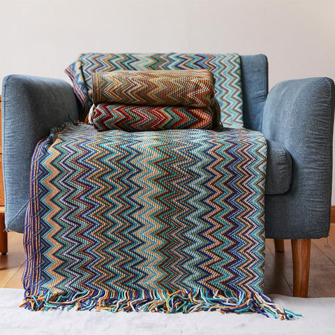 Chevron Knit Throw Blanket with Tassels