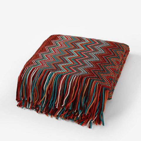 Chevron Knit Throw Blanket with Tassels