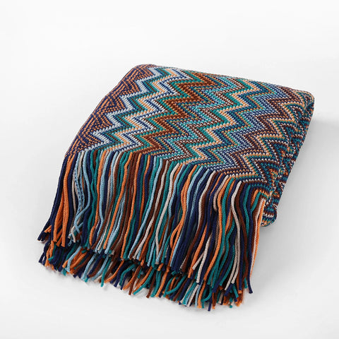 Chevron Knit Throw Blanket with Tassels