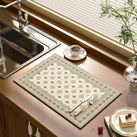 Dish Drying Mat - Vintage Tile Pattern