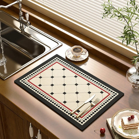 Dish Drying Mat - Vintage Tile Pattern